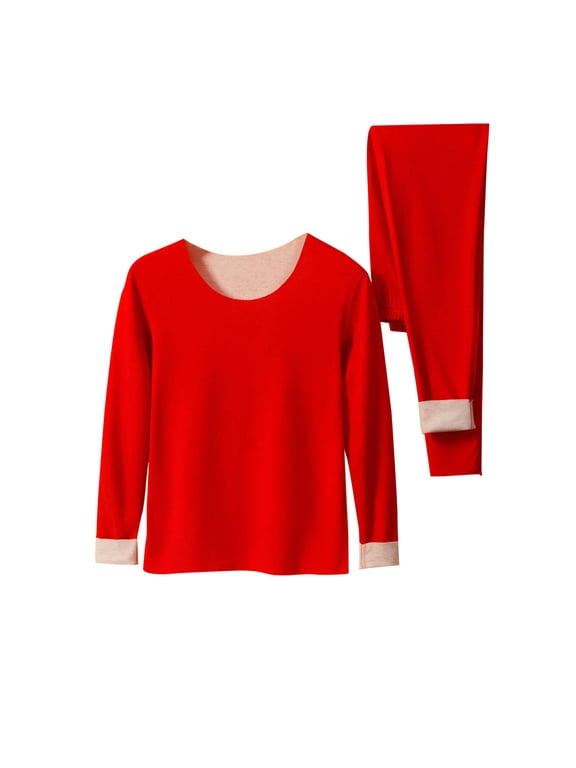 Thermal Underwear Women Ultra-Soft Long Johns Set Base Layer Skiing Winter Warm Top & Bottom Red L