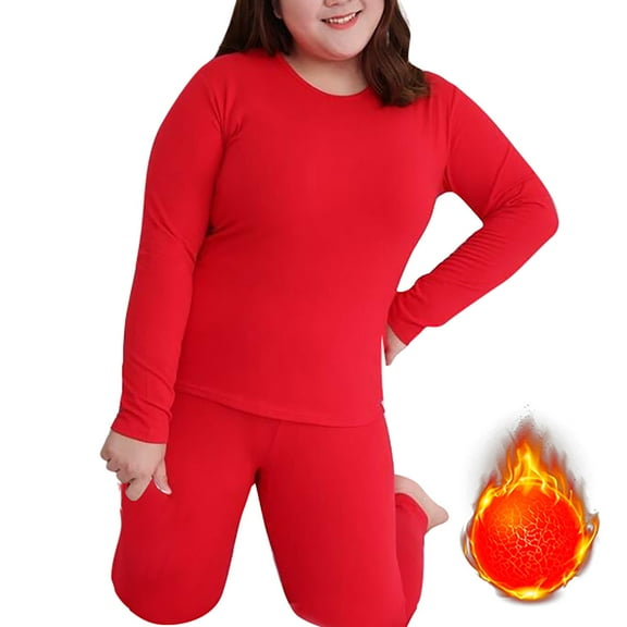 Rigardu Thermal Underwear for Women Crew Neckwomen's Thermal Underwear Long Top & Bottom Set Solid Color Mm Plus Plus Size Long Underwear Wool Plus Light Women's Thermal Underwear Sets Red 3Xl