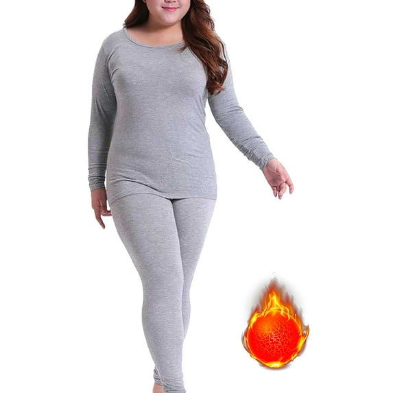 Thermal Underwear for Women Crew Neck Women's Thermal Underwear Long Top & Bottom Set Solid Color Mm Plus Plus Size Long Underwear Wool Plus Light Women's Thermal Underwear Sets Grey L