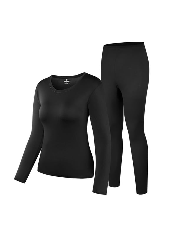 Thermal Underwear Women's Super Soft Long John Set Bottom Ski Winter Warm Top and Bottom Black S-2XL