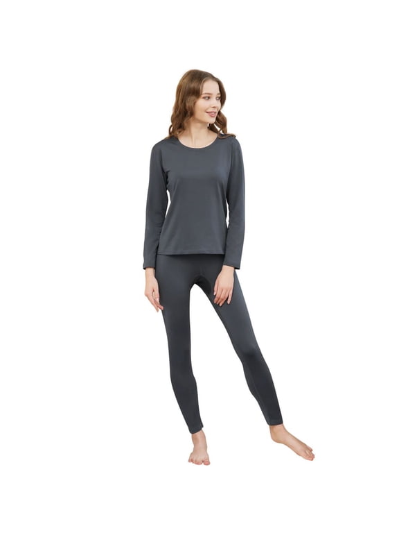 Thermal Underwear Women's Super Soft Long John Set Bottom Ski Winter Warm Top and Bottom Black S-2XL