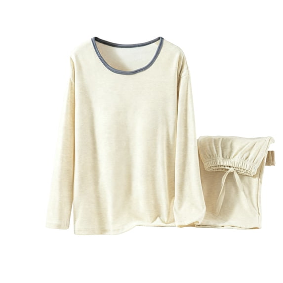 Thermal Underwear Womens Set Thermal Tops Winter Leggings Base Layer Ribbed Fleece Womens Pyjamas Thermal Clothing Beige L