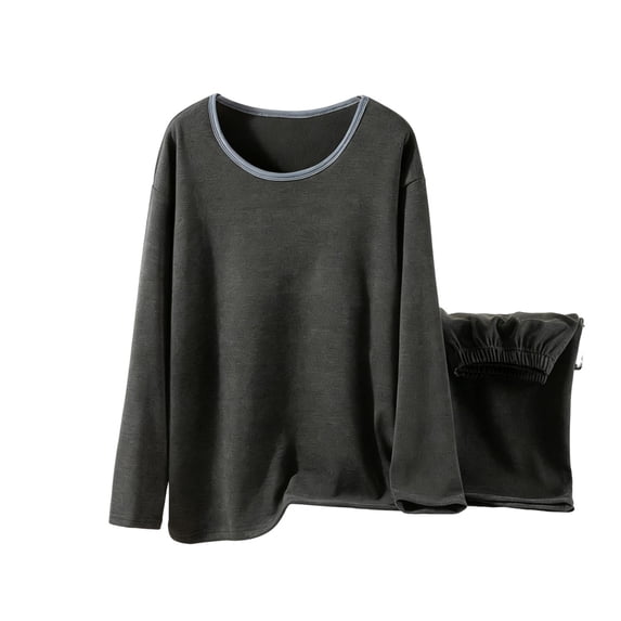 Thermal Underwear Womens Set Thermal Tops Winter Leggings Base Layer Ribbed Fleece Womens Pyjamas Thermal Clothing Black L