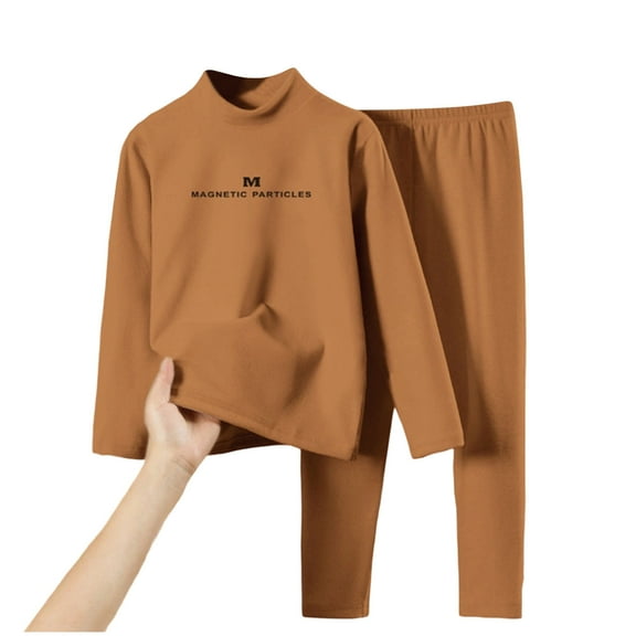 Thermal Underwear for Kids Long Johns, Girls Boys Thermal Underwear Set for Skiing, Base Layer Long Underwear Boy Winter Coffee 2-3 Years