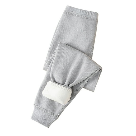 Thermal Underwear for Kids Pants Soild Color Print Wear-Lined Elastic Waist Boys Jogger Girls Leggings(150 8-9 Years,Grey)