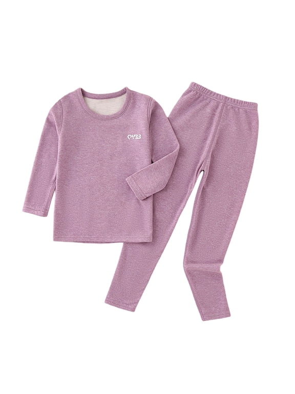 Thermal Underwear for Kids Thermal Set Fleece Lined Base Layer Boys Long Johns Winter Clothes for Girls Purple 3-4 Years