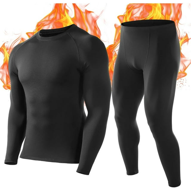 Long Johns HAiming Men's Thermal Underwear Set Fleece Lined Winter