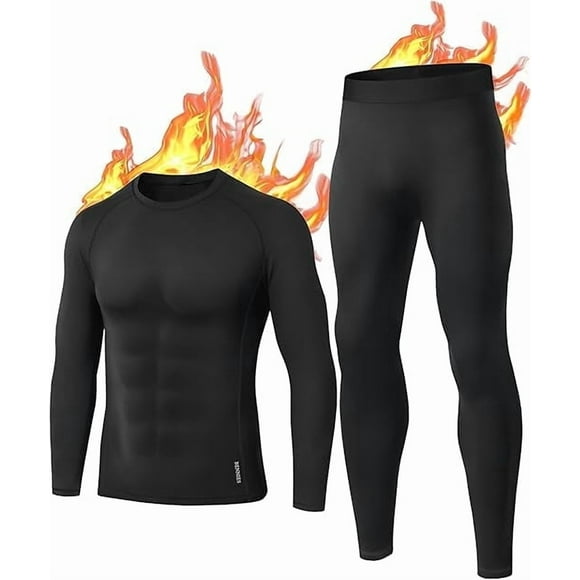 Thermal Underwear for Men Long Johns Underwear Fleece Lined Thermals Top and Bottom Set Winter Warm Base Layer Long Sleeve Shirts and Pants Skiing Leggings Cold Weather Black M