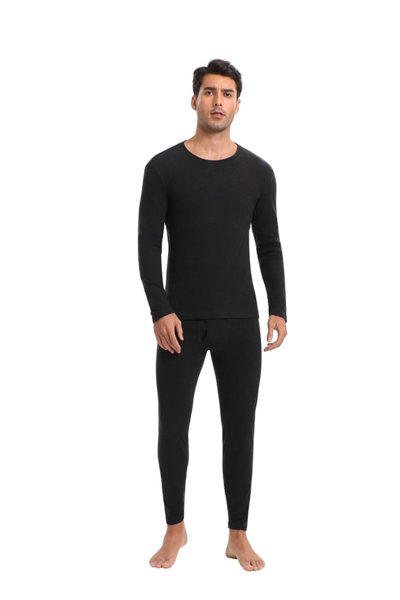 Thermal Underwear for Men Long Johns with Fleece Lined Base Layer Men Cold Weather Top Bottom Black (S - 3XL)
