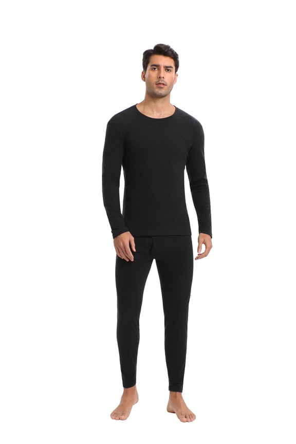 Thermal Underwear for Men Long Johns with Fleece Lined Base Layer Men Cold Weather Top Bottom Black (S - 3XL)