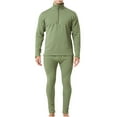 thumbnail image 1 of Thermal Underwear for Men Soft Fleece Plaid Stand Collar Quarter Zip Long Sleep Tops and Bottom Pants Layer 2 Piece Tracksuits Army Green,S, 1 of 6