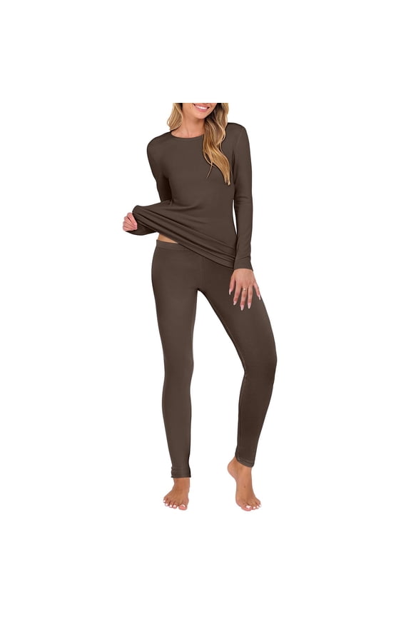 Thermal Underwear for Women 2 Sets Fleece Lined Base Layer Warm Long Johns and Long Sleeve Shirt Legging Lounge Set Sleepwear Cold Weather Top Bottom
