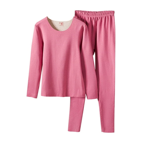 Thermal Underwear for Women Base Layer with Fleece Lined Long Johns Set V-Neck Pajama Set Watermelon Red M
