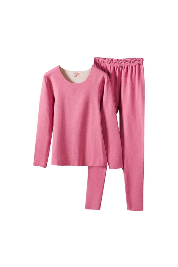 Thermal Underwear for Women Base Layer with Fleece Lined Long Johns Set V-Neck Pajama Set Watermelon Red M