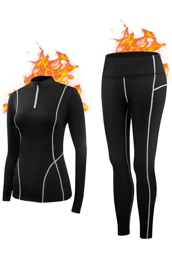 Thermal Underwear for Women,Long Johns Fleece Lined Thermal Base Layer Zip Up Thermals Top and Bottom Set