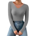 thumbnail image 1 of Thermal Underwear for Women Long Sleeve V Neck Undershirt Fitted Tops for Women Fall Fashion Must Haves Tops for Women, 1 of 4