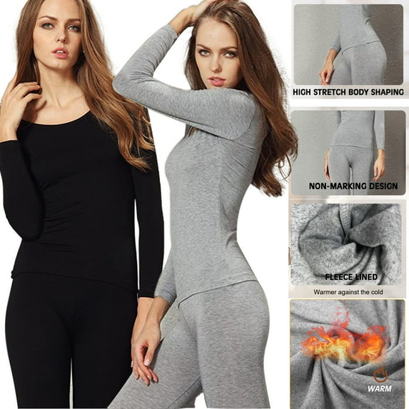 Thermal Underwear for Women Long Underwear Set Long Sleeves Fleece Lined Tops Bottoms Base Layer