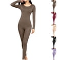 thumbnail image 1 of Thermal Underwear for Women Zaewscy Fashion Women Long Sleeve Casual Nightwear Underwear Sleepwear Set Brown L, 1 of 9