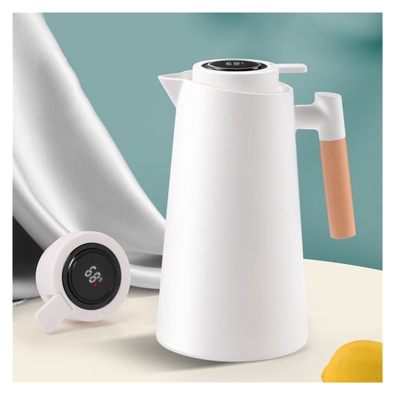 Thermal Vacuum Carafe with Glass Liner and Handle,Insulated Water Pitcher,Double Wall Vacuum Thermos Flask 1L Water Tea Pot Beverage Pitcher with Temperature Display