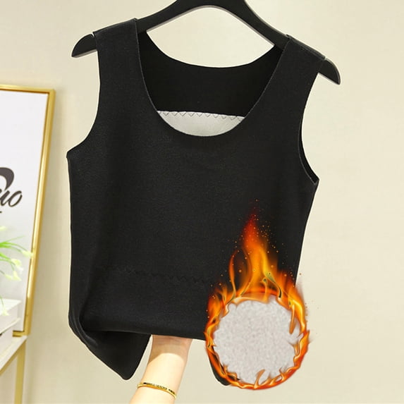 Thermal Vest For Women Plus Size Cold Weather Fall Winter Sleeveless Inside Double - Sided Plus Velvet Undershirt Thick Warm Large Size Base Sweater Vest Black XXXL