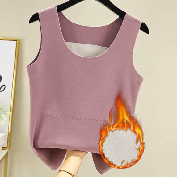 Thermal Vest For Women Plus Size Cold Weather Fall Winter Sleeveless Inside Double - Sided Plus Velvet Undershirt Thick Warm Large Size Base Sweater Vest Purple XXXL