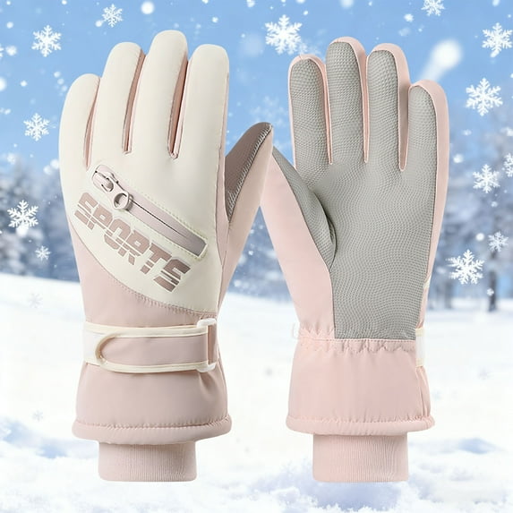Thermal Winter Gloves New Women's Winter Fleece-Lined Outdoor Cycling Skiing Touchscreen Waterproof Gloves Style B-61 Pinky One Size