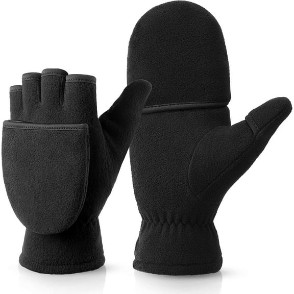 Thermal Winter Gloves: Windproof 2 in 1 Convertible Mittens for Men & Women (Black)