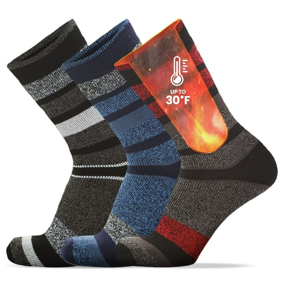 Thermal Winter Socks for Men, Moisture-Wicking Warm Socks for Men, Hiking Socks & Ski Socks for Outdoors, 3 Pairs of Thick Socks for Men (7-12 Black, Red, Blue)