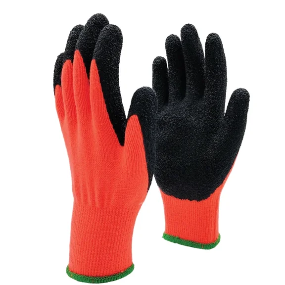 Thermal Work Gloves Cold Weather Grip Orange Latex Acrylic XL 6 Pairs