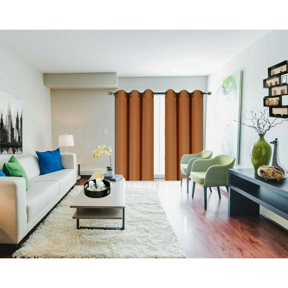 Thermal insulated blackout panel noise reducing and light blocking K68 orange window curtain with grommets for bedroom 37" wide X 84" length