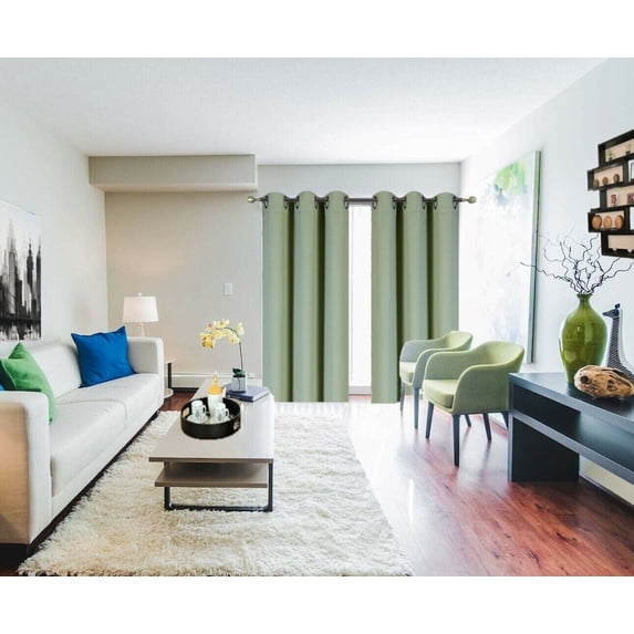 Thermal insulated blackout panel noise reducing and light blocking K68 sage green window curtain with grommets for bedroom 37" wide X 84" length