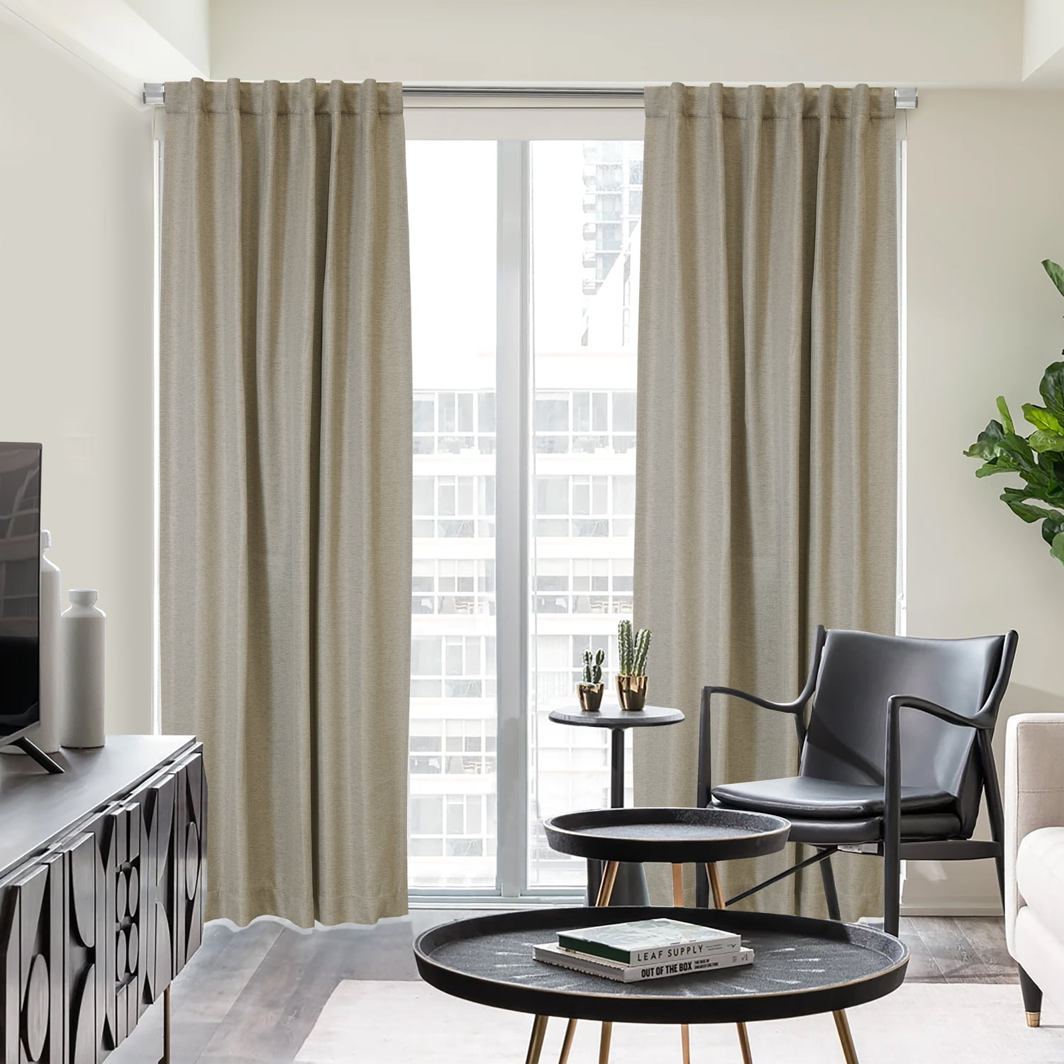 Thermalogic Galati Room Darkening Elegantly Blocking Most Light Dual Header Curtain Panel 52" x 95" Linen