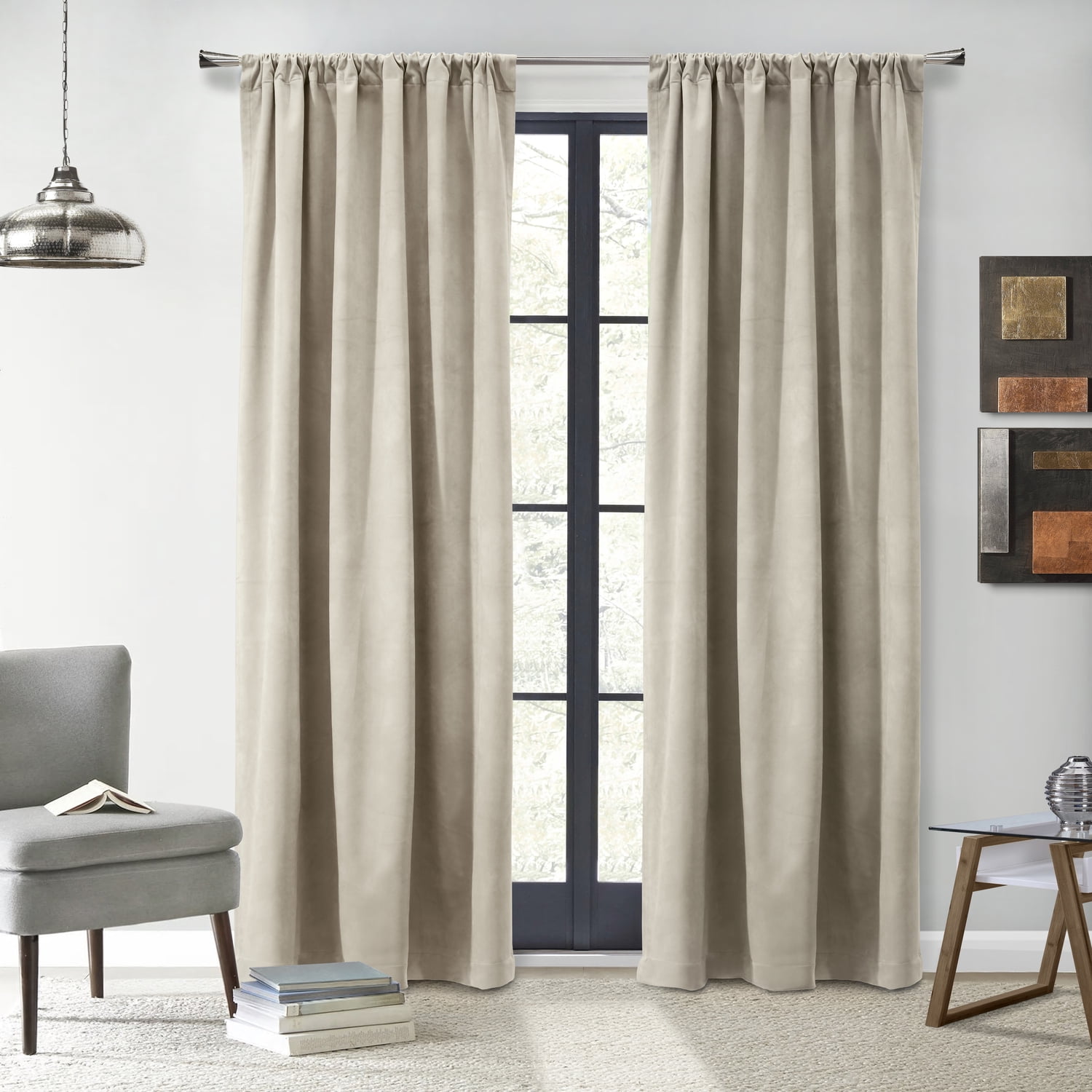 Oyster Velvet Room-Darkening Dual Header Curtain Panel 50 x 63 in