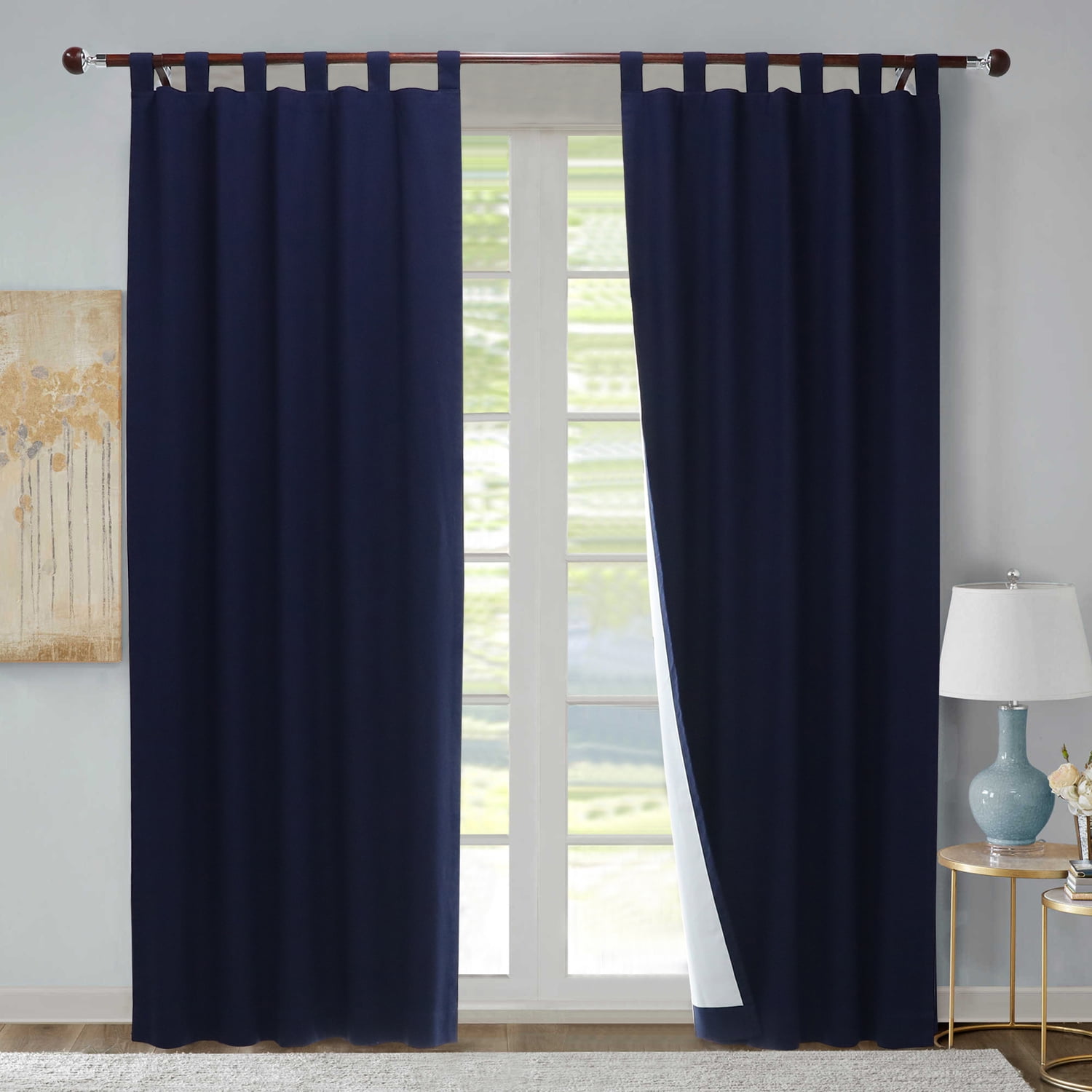 Navy Cotton Tab Top Room-Darkening Drape Panels, 40 x 72 inches