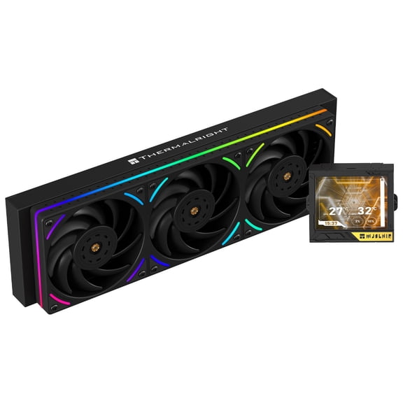 Thermalright Mjolnir Vision 360 UB ARGB Black CPU Water Cooler, 3 PWM Fans Water Cooling System with 2150PRM, for AM4/AM5&Intel LGA1851/1700, Magnetic Detachable LCD Screen with 640 * 480 Resolution