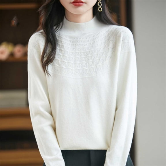 Thermals Long Sleeve Shirt Women Women's Fashion Casual Solid Color Semi-turtle Neck Loose Bottoming Knitted Bottoming Shirt Top,White,M