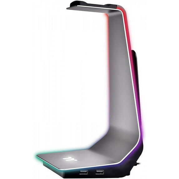 Thermaltake Argent HS1 RGB Gaming Headset Stand with 3.5mm AUX and 2 USB Ports, Aluminum Headphone Holder Hanger Rack, sync Lighting Effects with Thermaltake TT RGB Plus Products. GEA-HS1-THSSIL-01
