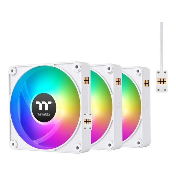 Thermaltake CT120 EX ARGB Reverse PC Cooling Fan White (3-Fan Pack), Magnetic Connection, 5V Motherboard Sync, 16.8 Million Colors 9 Addressable LEDs, 120 mm Case/Radiator Fan, CL-F194-PL12SW-A