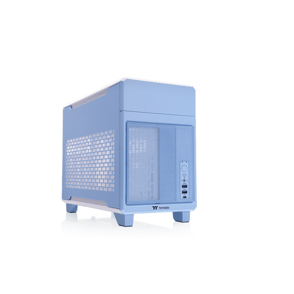 Thermaltake TR100 SFF Chassis; mITX Support 18.9 Liters PCIe 4.0 Riser Cable Included 360mm GPU Clearance 280mm Radiator Support Removable PCIe Bracket, Hydrangea Blue, CA-11A-00SFNN-00
