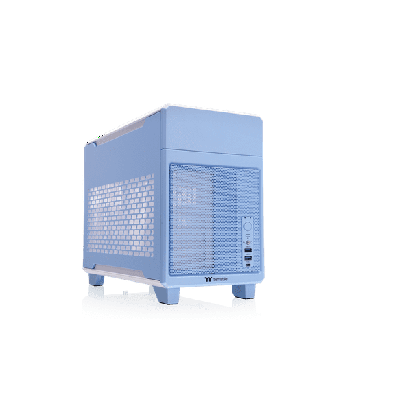 Thermaltake TR100 SFF Chassis; mITX Support 18.9 Liters PCIe 4.0 Riser Cable Included 360mm GPU Clearance 280mm Radiator Support Removable PCIe Bracket, Hydrangea Blue, CA-11A-00SFNN-00