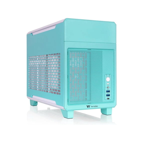 Thermaltake TR100 SFF Chassis; mITX Support; 18.9 Liters; PCIe 4.0 Riser Cable Included; 360mm GPU Clearance; 280mm Radiator Support; Removable PCIe Bracket; Mint Strawberry; CA-11A-00SLNN-00