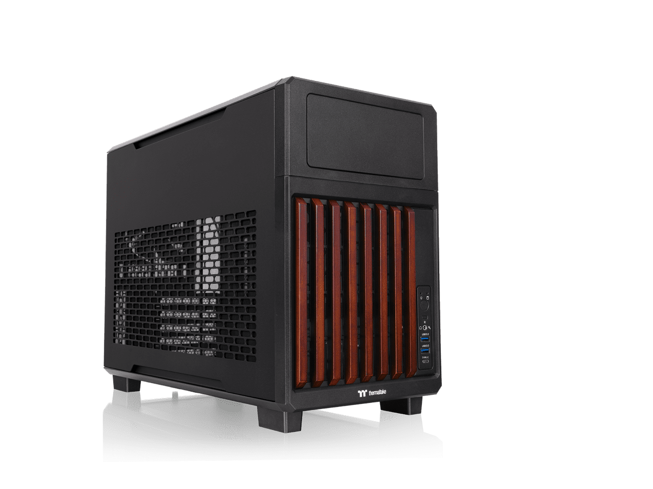 Thermaltake TR200 WS; Micro Chassis; Wood Front Trim; mATX/mITX Support; 360mm Radiator Support; 365mm GPU Clearance; 258mm PSU Clearance; 175mm Air Cooler Clearance; 5.25" Bay Support; Black; CA-11L