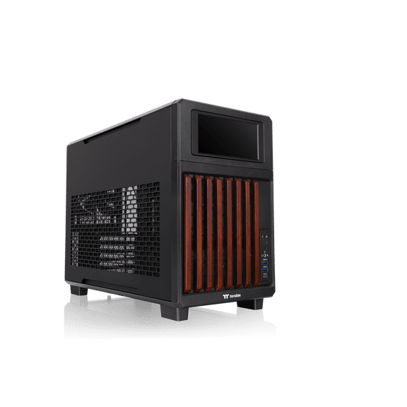 Thermaltake TR200 WS; Preinstalled 6.0 Inch LCD Screen; Micro Chassis; Wood Front Trim; mATX/mITX Support; 360mm Radiator Support; 365mm GPU Clearance; 258mm PSU Clearance; 175mm Air Cooler; Black