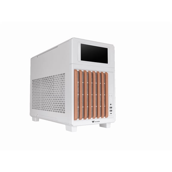 Thermaltake TR200 WS; Preinstalled 6.0 Inch LCD Screen; Micro Chassis; Wood Front Trim; mATX/mITX Support; 360mm Radiator Support; 365mm GPU Clearance; 258mm PSU Clearance; 175mm Air Cooler; Snow