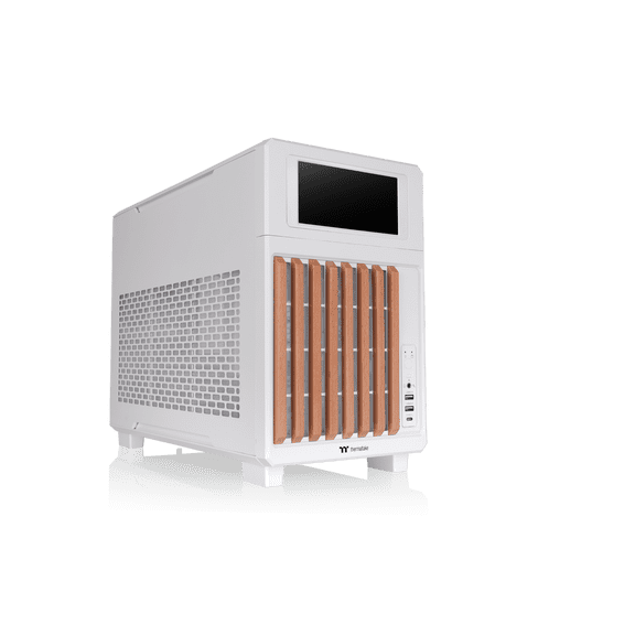Thermaltake TR200 WS; Preinstalled 6.0 Inch LCD Screen; Micro Chassis; Wood Front Trim; mATX/mITX Support; 360mm Radiator Support; 365mm GPU Clearance; 258mm PSU Clearance; 175mm Air Cooler; Snow