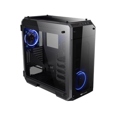 Thermaltake View 71 4-Sided Tempered Glass Vertical GPU Modular SPCC E-ATX Gaming Full Tower Computer Case with 2 Blue LED Ring Fan Pre-installed CA-1I7-00F1WN-00
