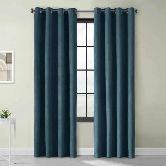 Thermaplus Navar Faux Suede Textured Blackout Window Treatment Grommet Curtain Panel for Bedroom Livingroom 54" x 84" Navy