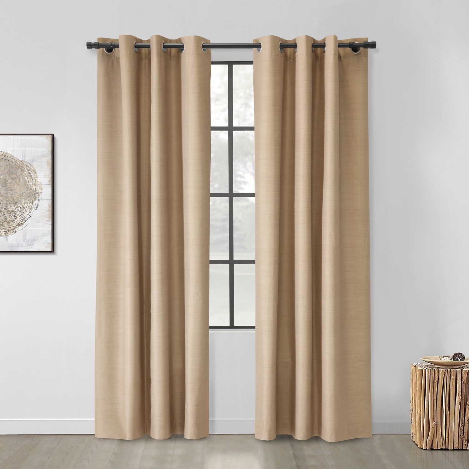 Black Adjustable Aluminum Blackout Curtain Rod with Double Cap Finials