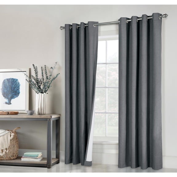Thermaplus Ventura Grommet Curtain Panel Pair Window Dressing each 78 x 84 in Dark Grey
