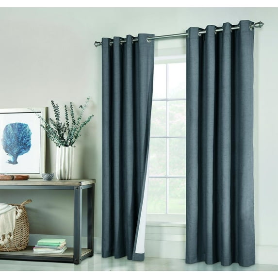Thermaplus Ventura Grommet Curtain Panel Pair Window Dressing each 78 x 84 in Dark Grey